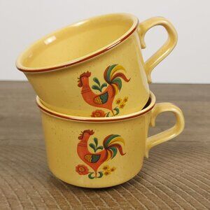 Set of 2 Taylor Smith Taylor Reveille Rooster Coffee Mugs Cups  Yellow speckled